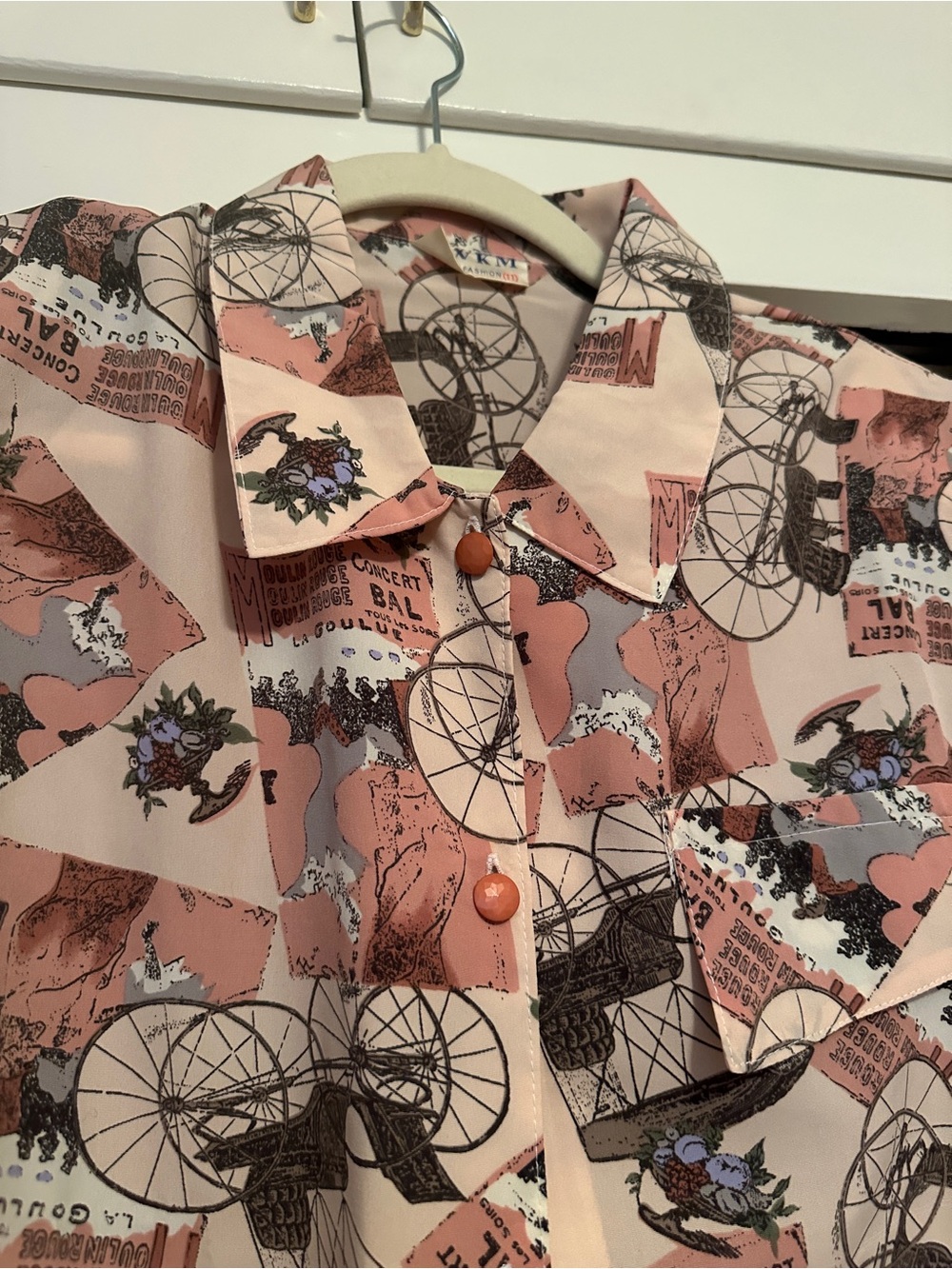 Vintage Printed Button-Up Blouse in Blush - Picture 3 of 6